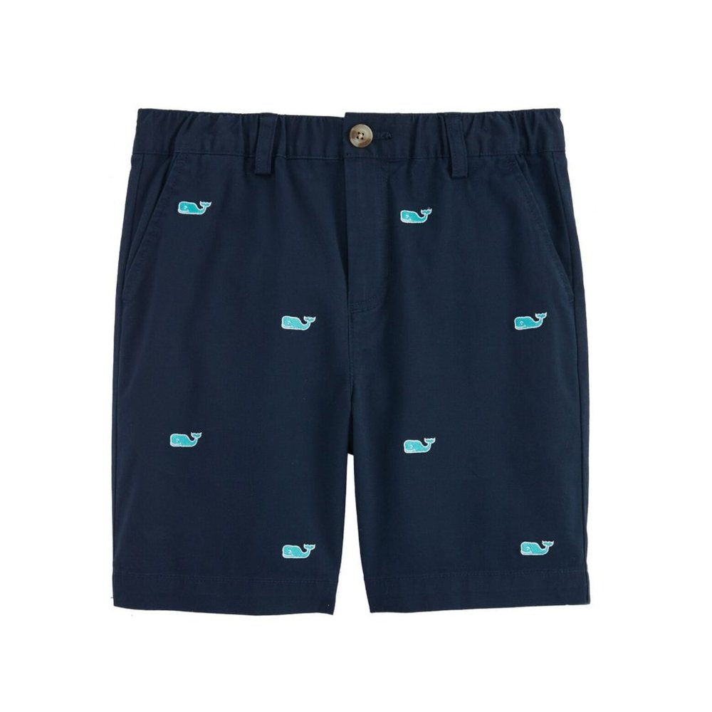 Vineyard Vines Navy Shorts with Aqua Whale Embroidery